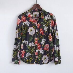 Levi’s Floral Print Button Up Shirt Blouse Small Slate Hawaiian, Nature Silk